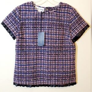 Sara Campbell Tweed Top with Pleated Leather Trim 🆕
